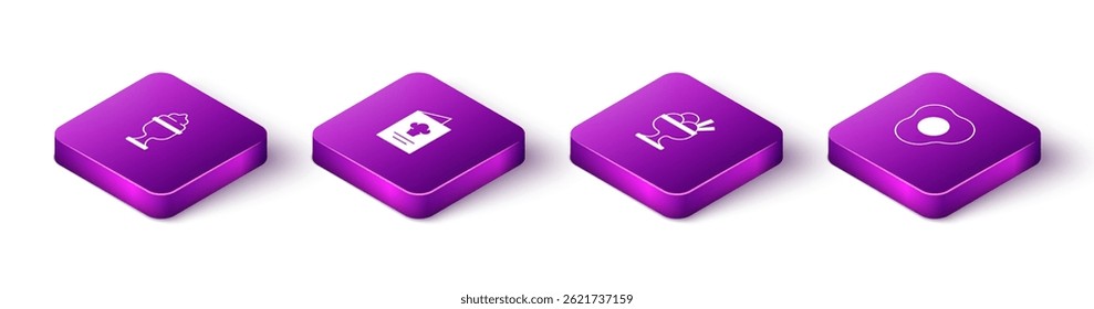 Set Isometric Ice cream in bowl, Cookbook,  and Scrambled eggs icon. Vector