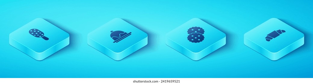 Set Isometric Ice cream, Cake, Croissant and Cookie or biscuit icon. Vector