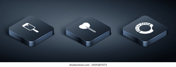 Set Isometric Ice cream, Donut and Lollipop icon. Vector
