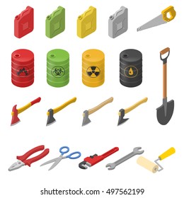 Set isometric icon tools for infographic. 