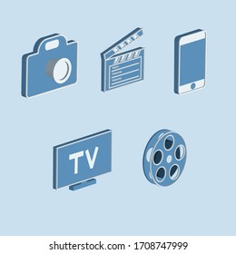 Conjunto de iconos isométricos con elementos de cine.