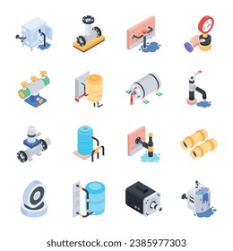 Set of Isometric Icons Depicting Plumbing Issues 

