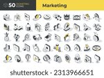 Set of isometric icons of marketing. Represents wide range of commerce-related concepts with an emphasis on attracting audiences, driving business growth, seo, analysis tools