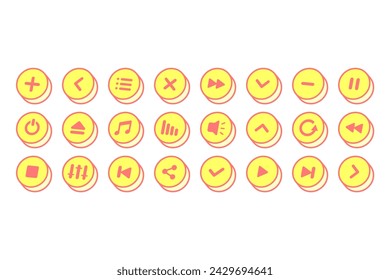 Set Isometric Icons Play Music Buttons White Background