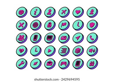 Establecer iconos isométricos Botones del sitio web Fondo blanco