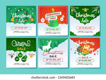 set isometric illustration of chirstmas sale and winter discount with 30 up 50 percent cut price and cute illustration of christmas element.