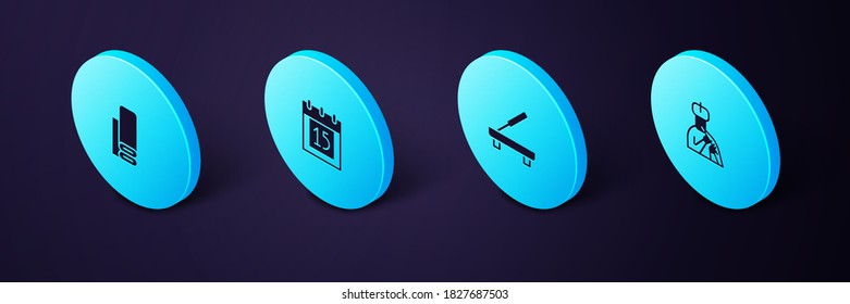 Set Isometric Indian man juega flauta, Scented spa stick, Independence day e icono de tela textil. Vector.