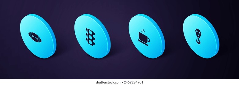 Set Isometric Industrial hook, Coffee cup, Traffic light and American Football ball icon. Vector