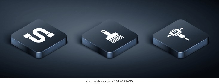 Set Isometric Industry pipe, Construction jackhammer and Paint brush icon. Vector