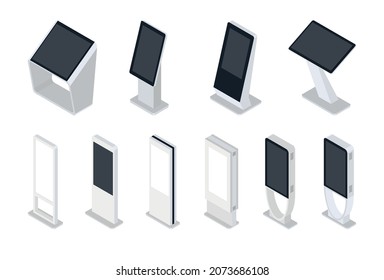 Set of Isometric Interactive Information Kiosks, Advertising Display, Terminal Stand
