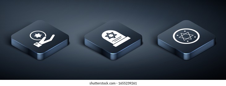 Set Isometric Jewish coin on hand, Jewish coin and Tombstone with star of david icon. Vector