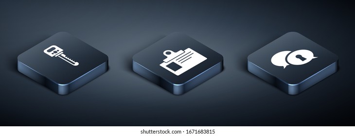 Set Isometric Key , Protection of personal data  and Identification badge icon. Vector