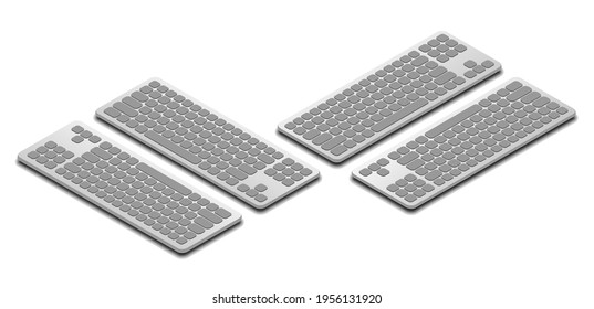 set of isometric keyboard with different angle and position, vector illustration isolated on white background