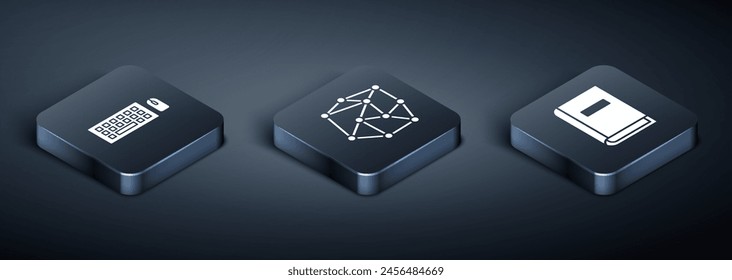 Set Isometric Keyboard and mouse, User manual and Neural network icon. Vector