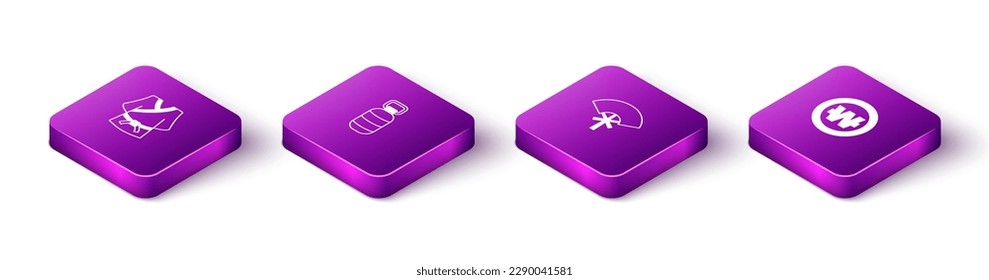 Set Isometric Kimono, Korean lantern, Traditional fan and South won coin icon. Vector