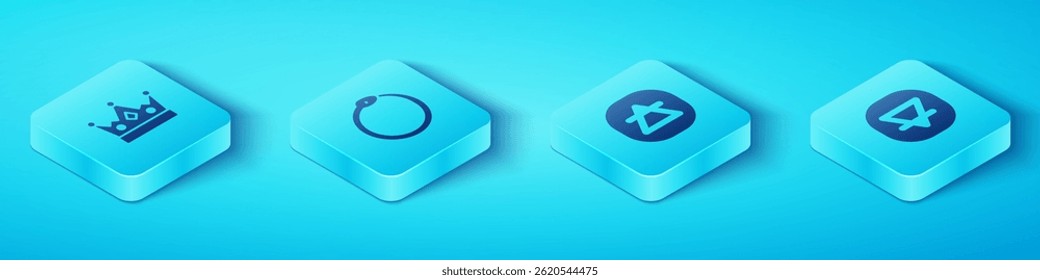 Set Isometric King crown, Ouroboros, Earth element and Air icon. Vector