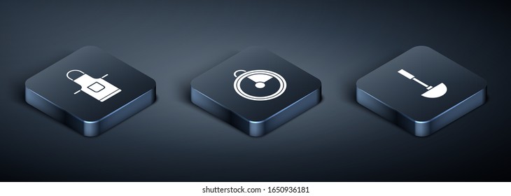 Set Isometric Kitchen apron , Kitchen ladle  and Kitchen timer  icon. Vector