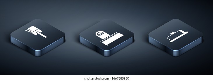Set Isometric Kitchen brush , Strawberry cheesecake slice and Scales  icon. Vector