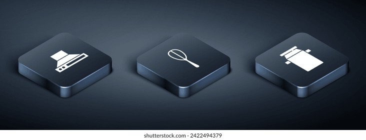 Set Isometric Kitchen extractor fan, Can container for milk and whisk icon. Vector