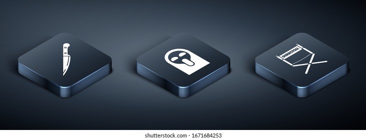 Set Isometric Knife , Director movie chair  and Funny and scary ghost mask icon. Vector