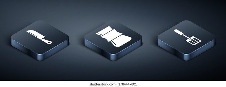 Set Isometric Knife, Spatula and Coffee turk icon. Vector