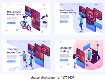 Set isometric landing pages, concept testing and using the mobile app, during sports training, food delivery and on-site orientation