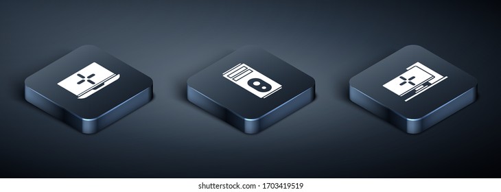 Set Isometric Laptop, Computer monitor and Computer icon. Vector