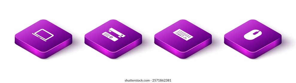 Set Isometric Laptop, Multimedia and TV box, Keyboard and Computer mouse icon. Vector