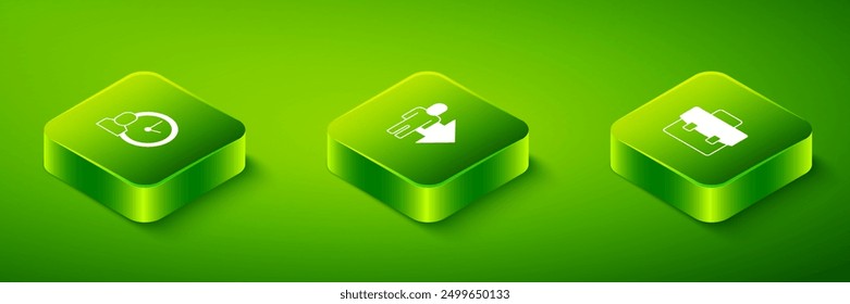 Set Isometric Leader of a team of executives, Briefcase and Work time icon. Vector