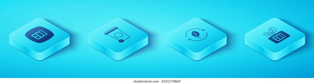 Set Isometric Leaf Eco symbol, Recycle bin,  and with leaf icon. Vector