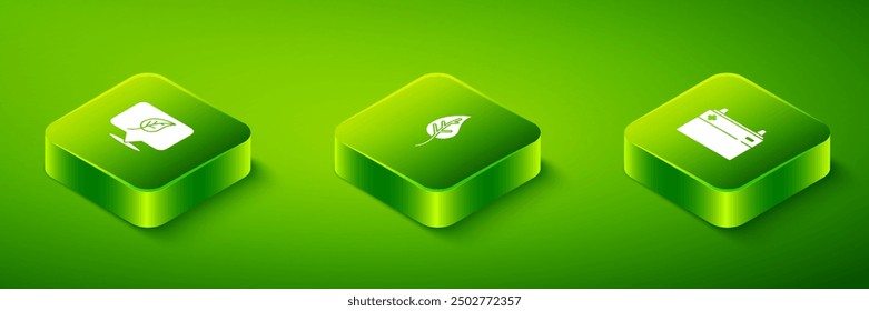 Conjunto de hojas isométricas o hojas, batería de coche y Locación con icono de hoja. Vector