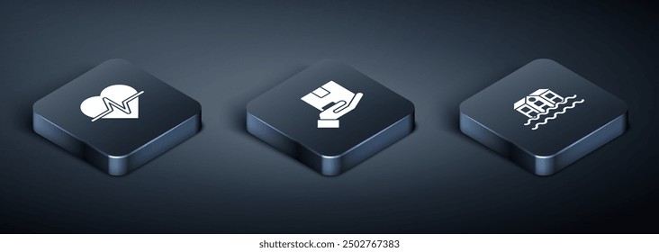 Set Isometric Life insurance, House flood and Delivery icon. Vector