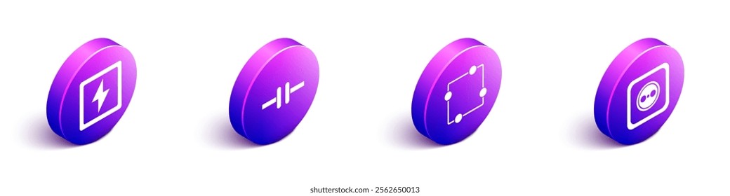 Set Isometric Lightning bolt, Electric circuit scheme, Electric circuit scheme and Electrical outlet icon. Vector