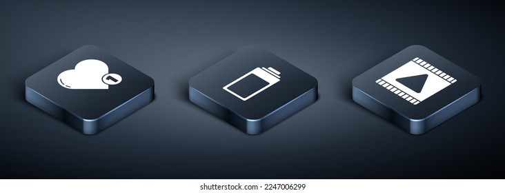 Indique el icono del indicador de nivel de carga de Reproducir vídeo y batería. Vector