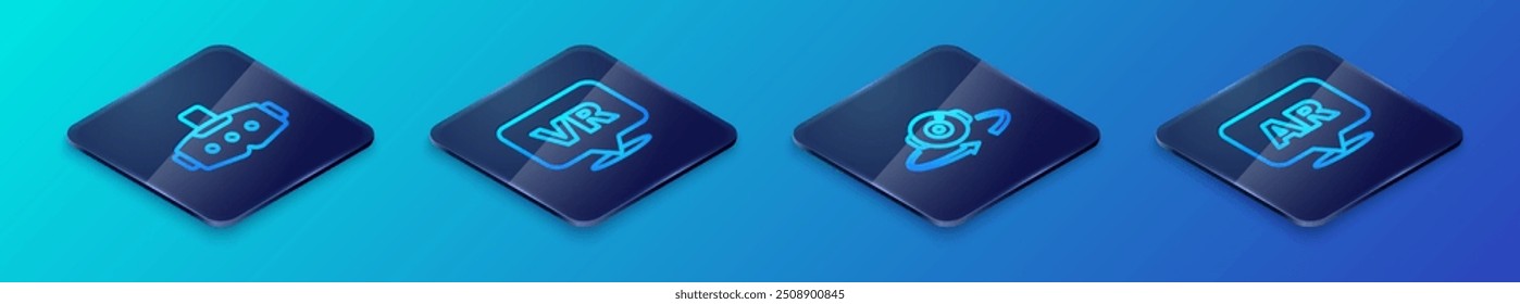 Set Isometric line 360 degree view, Virtual reality glasses, Augmented AR and  icon. Vector