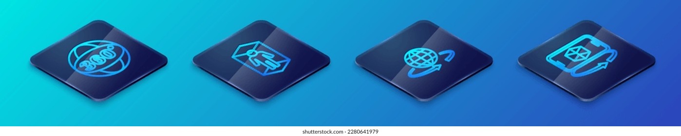 Set Isometric line 3d modeling, 360 degree view,  and  icon. Vector