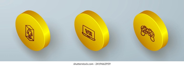 Set Isometric line 3d modeling, Virtual reality and Gamepad icon. Vector