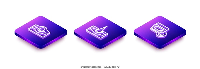 Set Isometric line Acne, Human hair follicle and Cream or lotion cosmetic tube icon. Vector