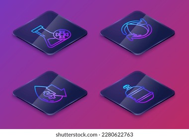 Set Isometric line Antifreeze test tube, Drop in crude oil price, Oil drop and Propane gas tank. Blue square button. Vector