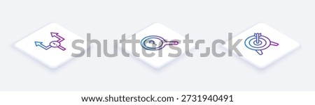 Set Isometric line Arrow, Unknown search and Target. White square button. Vector
