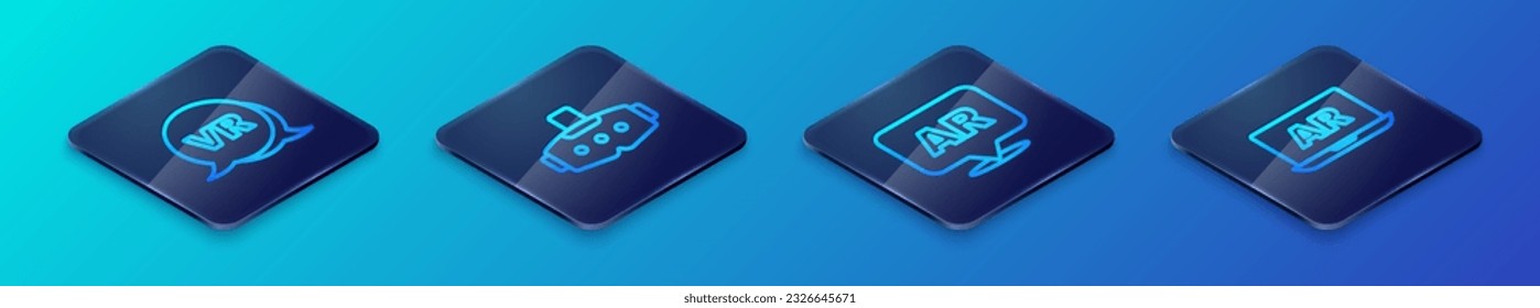 Set Isometric line Augmented reality AR, Virtual,  and glasses icon. Vector