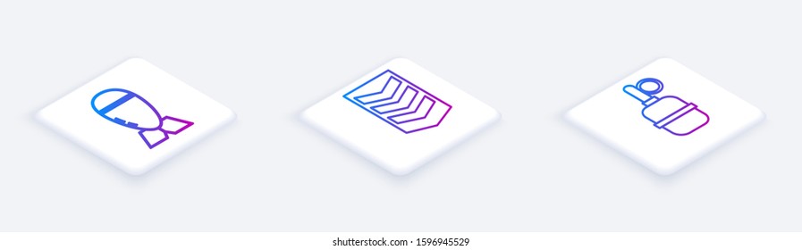 Set Isometric line Aviation bomb , Military rank  and Hand grenade . White square button. Vector
