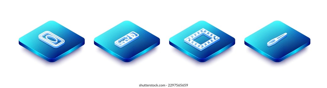 Set Isometric line Bar of soap, Shaving gel foam, Makeup mirror with lights and Nail file icon. Vector