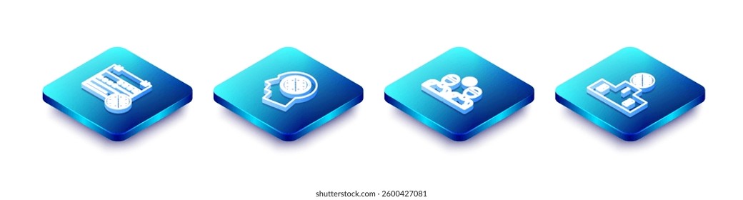 Set Isometric line Basketball on sport calendar, Thoughts basketball, players and Sports winner podium icon. Vector
