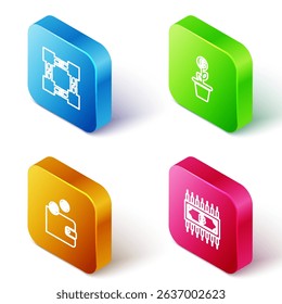 Set Isometric line Blockchain technology, Bitcoin plant the pot, Cryptocurrency wallet and bitcoin with circuit icon. Vector