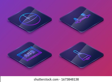 Set Isometric line Calculator, Calculation, Test or exam sheet and Test or exam sheet. Blue square button. Vector