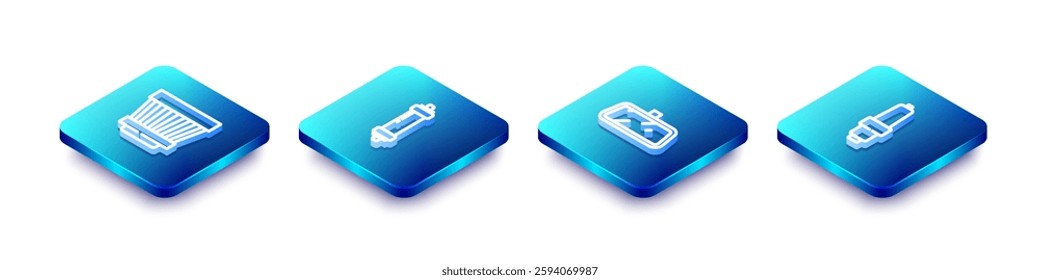 Set Isometric line Car air filter, Shock absorber, mirror and spark plug icon. Vector