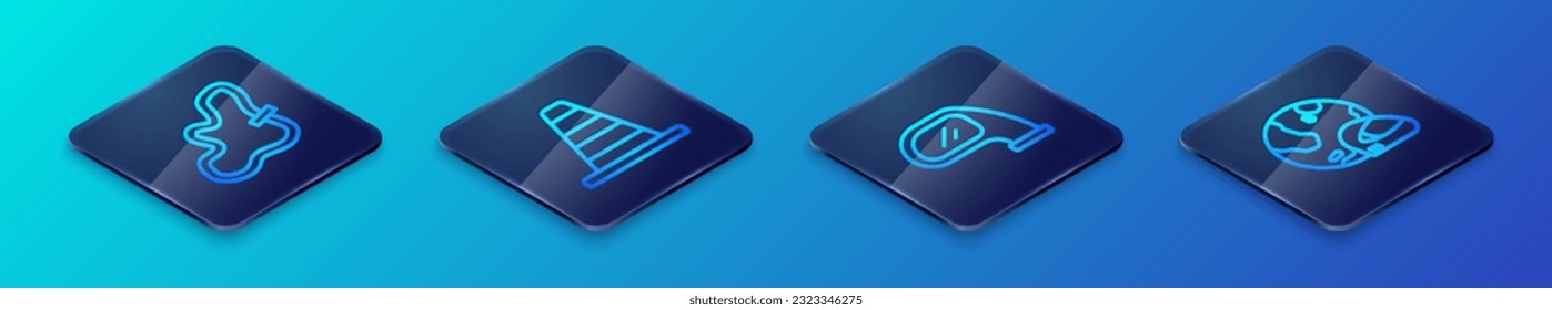 Set Isometric line Car mirror, Racing track, helmet and Traffic cone icon. Vector