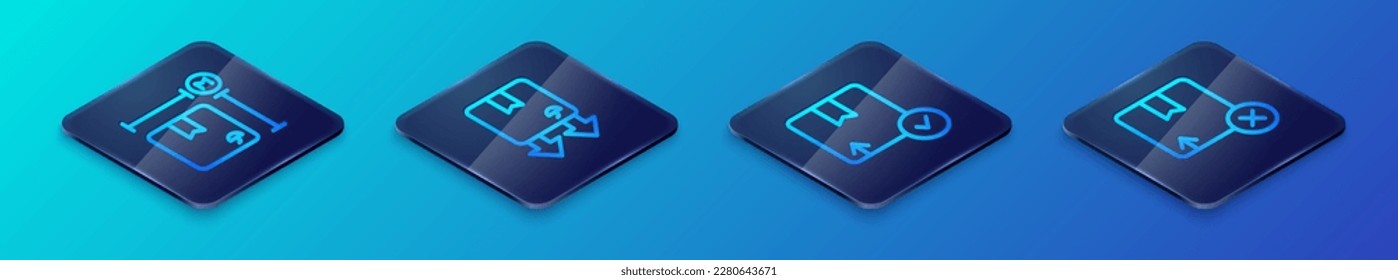 Set Isometric line Carton cardboard box, Cardboard measurement,  and with traffic symbol icon. Vector