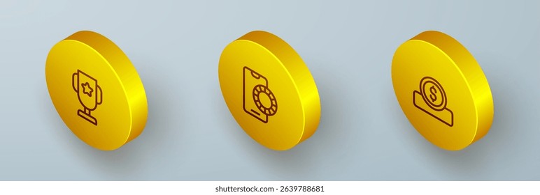 Set Isometric line Casino poker trophy cup, Online sports betting and Coin money with dollar icon. Vector